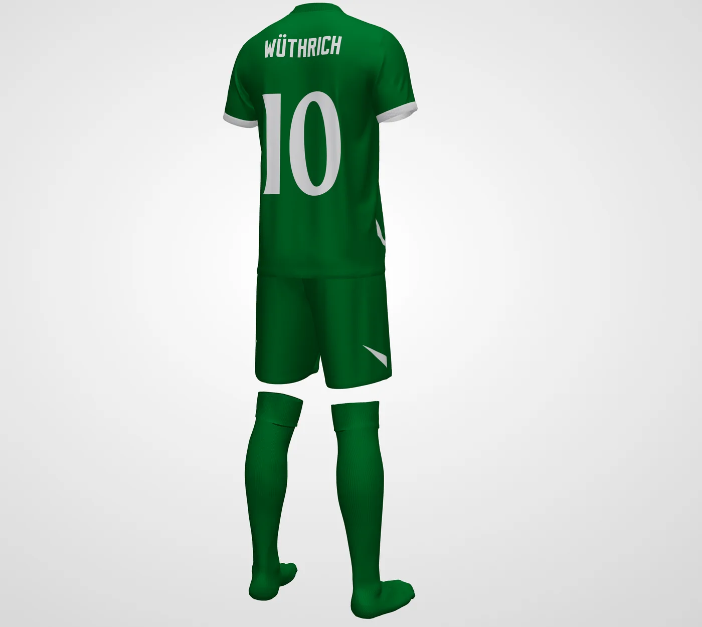 AI-designed kit, back view with name and number