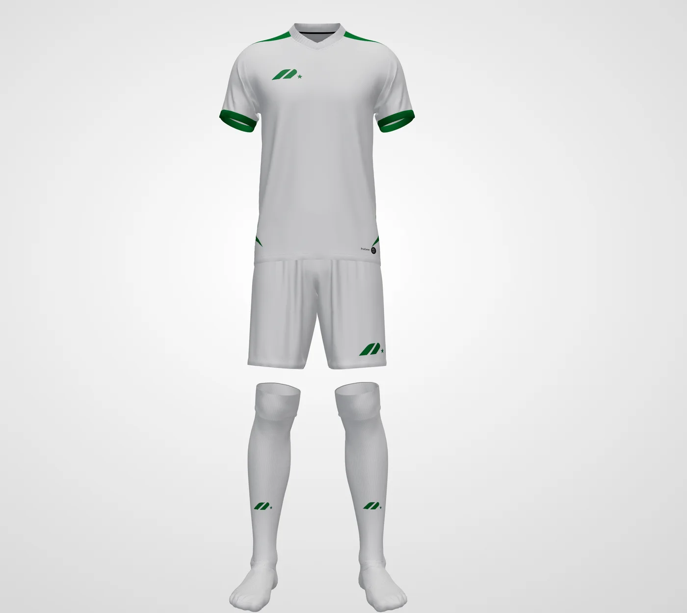 AI-designed away kit in white and green
